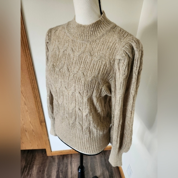 Express Golden Shimmer Sequins Cable Knit Sweater - Picture 2 of 5